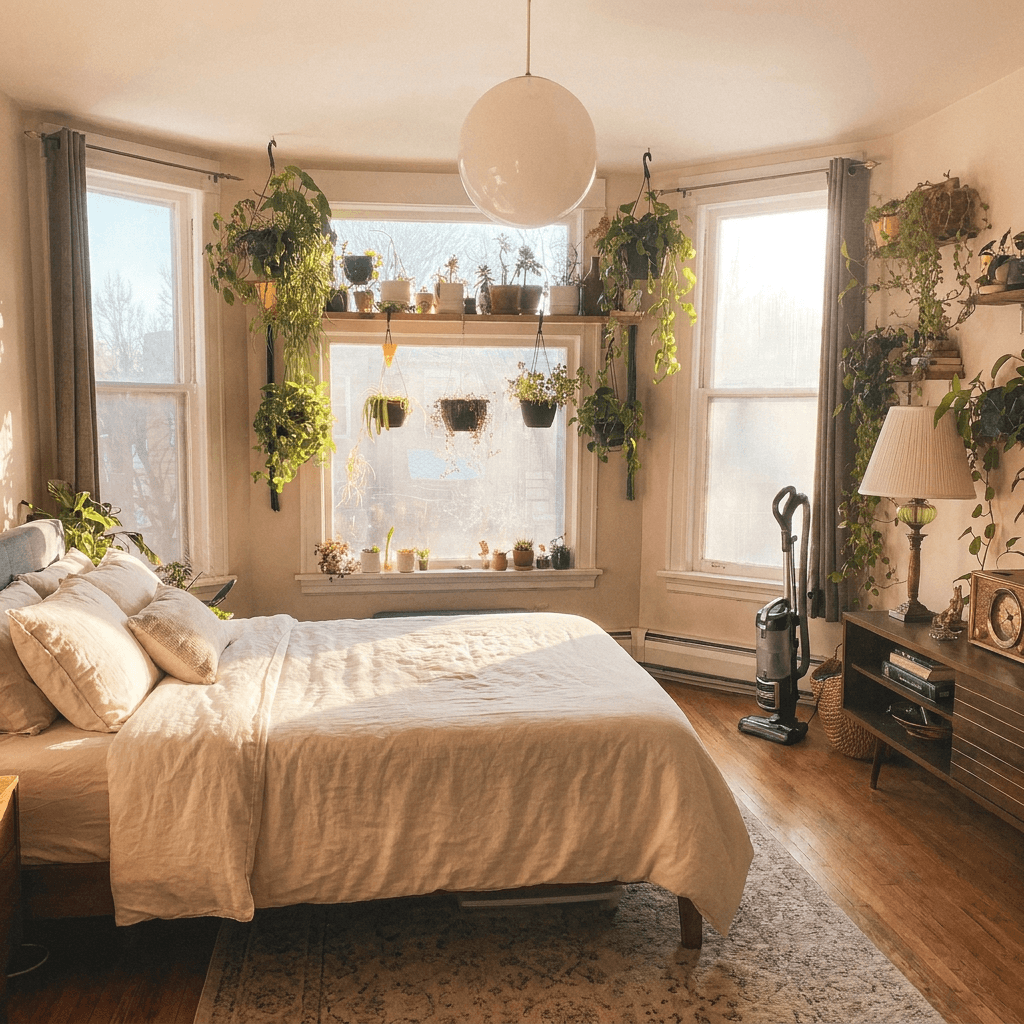 Spotless bedroom after residential cleaning